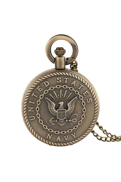 Choice bronze 2pcs Vintage Bronze Navy Quartz Pocke with Necklace Chain Cool Pendant Clock Commemorative Co