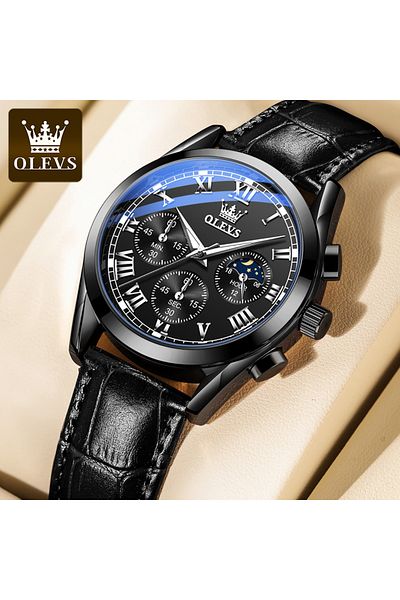 Choice Yes All Black OLEVS 2871 Men Watch Original Brand Quartz Watch Multifunctional Chronograph Watch For