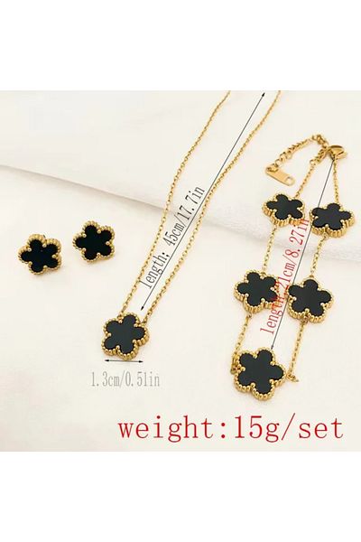 Choice Black IFYOUOO Necklace Bracelet Earrings Set Luxury Plum Blossom Plant Five Leaf Flower for Women Gi