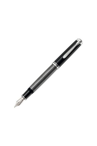 Pelikan Souveran M805 Stresemann Fountain Pen, Resin, Color Black/Stripes, Palladium Plated, Nib 18k Gold M