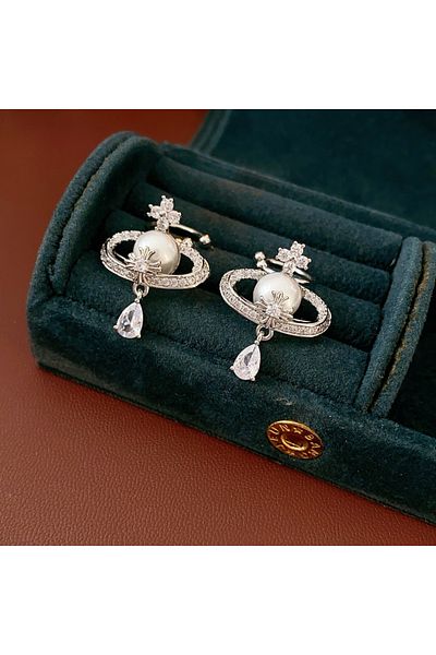 Choice WE1709-1 Zircon Water Drop Pearl Earring for Women French Retro No Ear Hole Clip Earrings Light Luxu