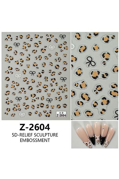Choice Z2604 3D Leopard Bow Nail Stickers Charming Cat Bowknot Nail Art Decals Manicure Decorations Nail Su