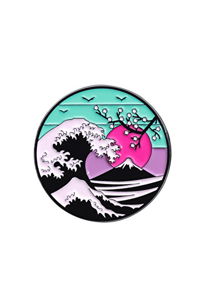 Choice QHXZ2031 دبابيس مينا فنية كلاسيكية يابانية، سلسلة لوحات زيتية لأمواج ش...