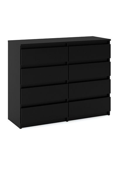 Meble Comodă TV mare neagră cu 8 sertare, 120 cm, pentru living sau dormitor