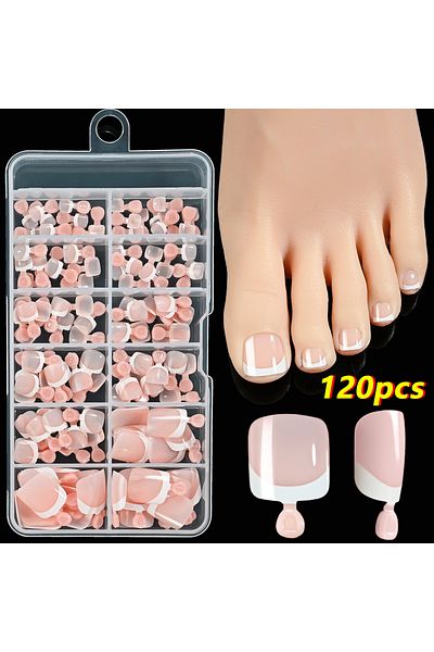 Choice TD245-B6 120Pcs 9-Colors French Fake Toenails Summer Short Sqaure Press On Toe Nails Tips Glossy Nud