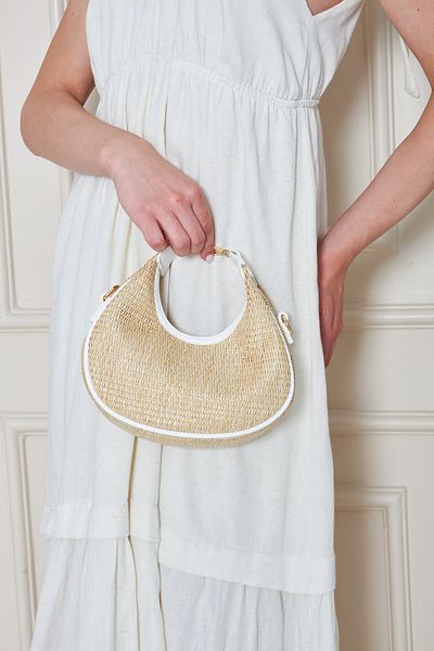 MODA Mira White Original Straw Charm Women's Hand, Arm and Shoulder Bag with Gift