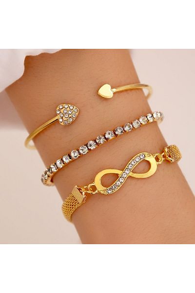 Choice Gold 3pcs Love Opening Temperament Drill Bracelet Design Creative Retro Simple Lucky 8 Bracelet for