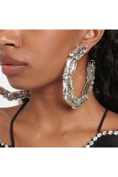 Choice أقراط دائرية كبيرة من الكريستال اللامع باللون الذهبي للنساء، موضة 2023...