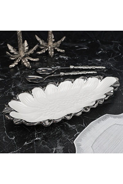 ROY KING FLORA SILVER OVAL SUNUM TABAK 49*22 CM