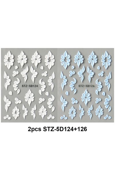Choice 2pcs STZ-5D124-126 5D Embossed Flower Nail Stickers Elegant White Pink Blue Petals Designs Acrylic S