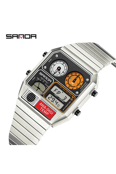 Choice Silver White 2024 New Sanda 3192 Led Electronic Square Men's Youth Casual Count Down Multi-function