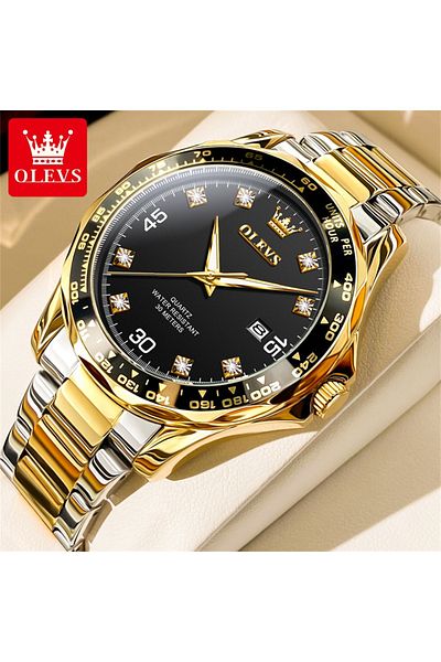 Choice GD-Gold Black OLEVS 9988 Quartz Watch for Men Waterproof Anti-scratch Auto Date Diving Wristwatch Me