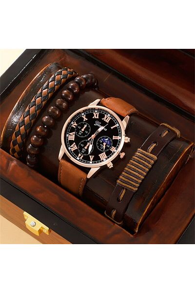 Choice Brown Fashion Mens Sports Watches Man Business Quartz Wristwatch Luxury Brown Leather Bracelet Men C