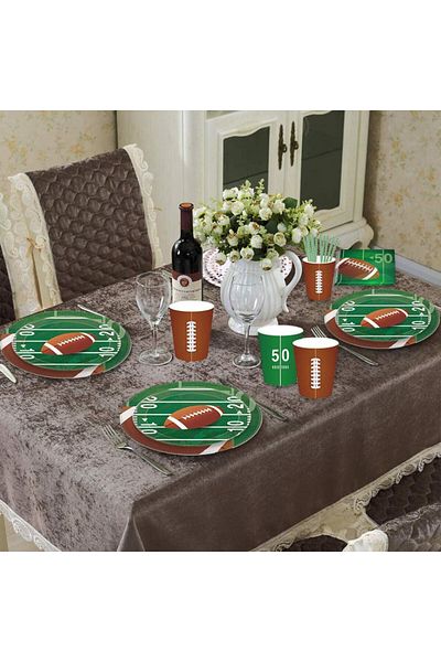 DreamJing party tableware set, cardboard, green/white/brown, 93 pieces