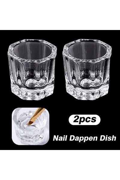 Choice 2pcs Mini Crystal Glass Clear Acrylic Small Octagonal Powder Liquid Nail Cup Nail Brush Cleaning Liq