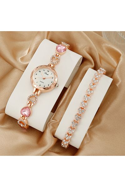Choice Pink 2PCS Set Luxury Watch Women Bracelet Rhinestone Fashion Wristwatch Casual Ladies Watches Bracel