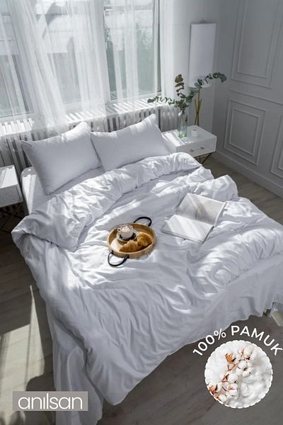 Anılsan Plain White Double Buttoned Duvet Cover Quilt Cover 100% Cotton, ,83Tel