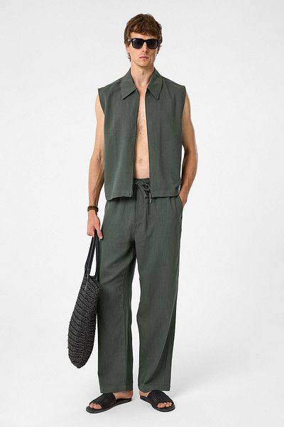 Antioch Khaki Polo Collar Textured Men's Vest