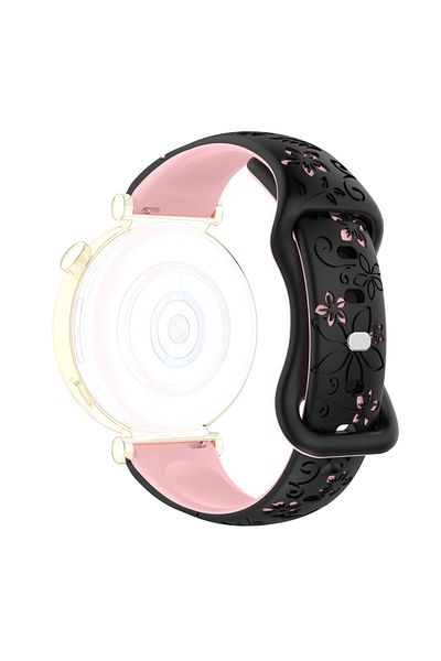 Choice 20mm Black with Pink 12/16/18/20/22mm Silicone Two-Tone Flower Soft Sport Strap for Amazfit GTR, Hua