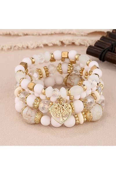 Choice 1 4Pcs Tree of Life Heart Bracelet Set For Women Acrylic Glass Beads Chain Elastic Bangle Female Fa.