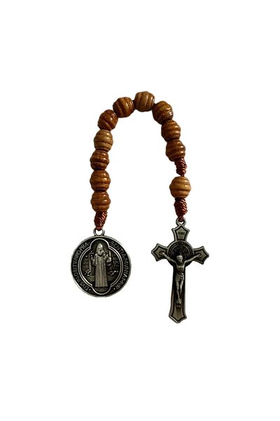 Choice B Saint Benedict Medal Prayer Pocket Rosary Catholic Brown Wood Beads with Saint Benedict Medal and.