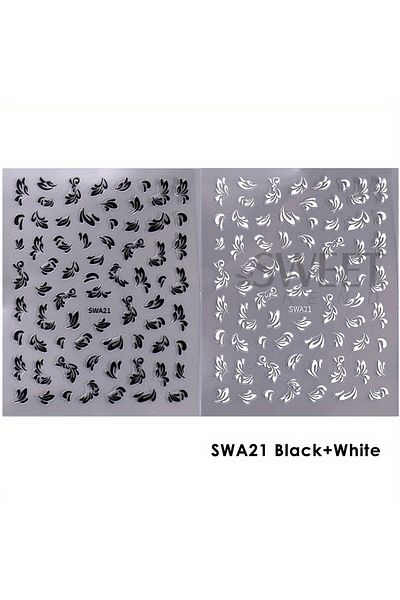 Choice SWA21 Black White 2pcs Black And White Lace Flowers Nail Sticker Painting Floral Leaves Wedding Char
