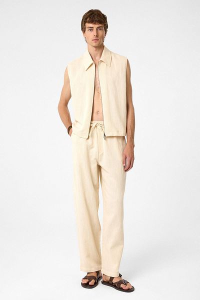 Antioch Beige Polo Collar Textured Men's Vest
