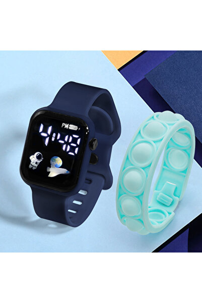 Choice سوار ساعة ذكية للأطفال باللون الأزرق والأزرق الفاتح، قطعتين، بسيط وعصري، مناسب للرياضة الخارجية للطلاب