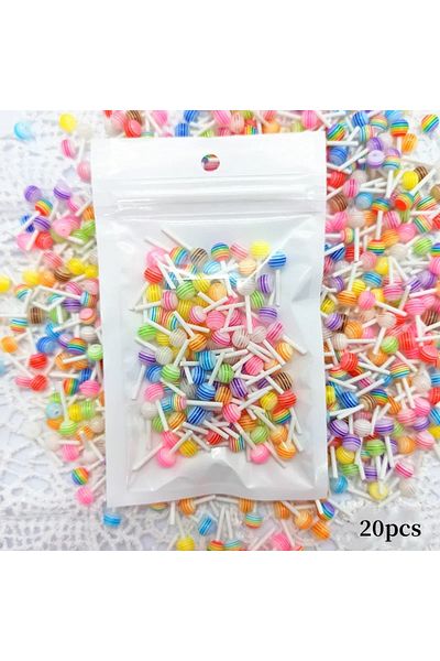 Choice 20pcs 20pcs 3D Kawaii Lollipop Design Nail Art Charms Acrylic Colorful Cartoon Resin Ornament Nail D