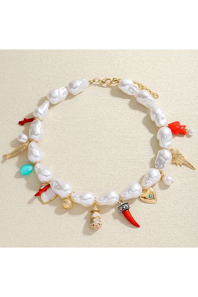 Choice Style 2 Vedawas Fashion Necklace With Faux Baroque Pearl And CharmsFlower And Heart Pendant Pearl Ne