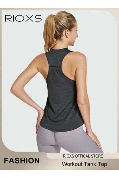 RIOXS Women Workout Tank Top Sleeveless Yoga Tops Loose Fit Running Exercise Shirts Vest