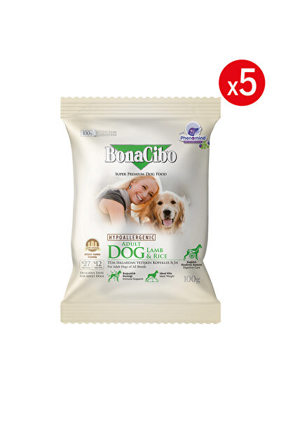 BonaCibo Adult Dog Kuzu ve Pirinçli Yetişkin Köpek Maması, 100 Gr x 5 Adet, T...