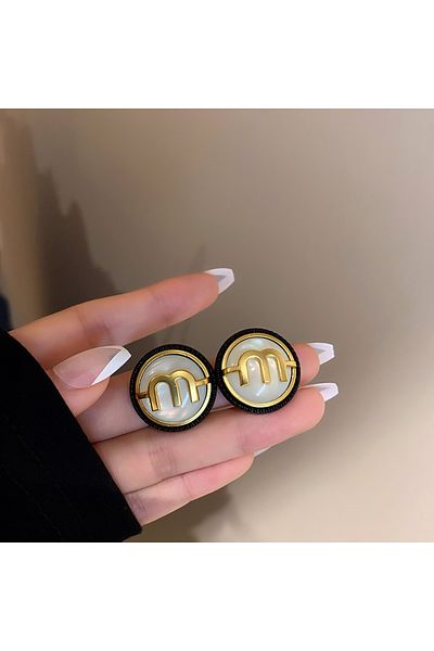 Choice HE6642-1 M Letter Stud Earrings for Women Design High-grade Sense Zircon Drop Oil Earring Fashion Li