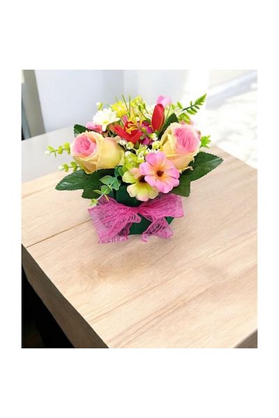 OEM Artificial Flower Arrangement in Wooden Box 21cmx12cmx25cm