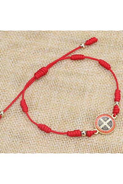 Choice 22.5cm Saint Benedict 1PCS Red Rope St. Benedict Woven Bracelet Religious Fashion Dripping Oil Alloy