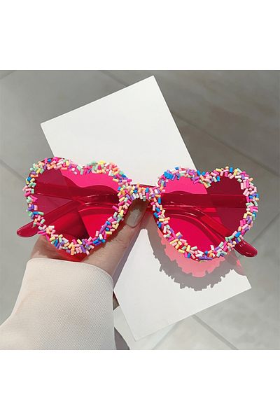 Choice as picture shows rubin red KAMMPT Heart Shape Sunglasses with Colorful Jimmies Women Stylish Cute Be