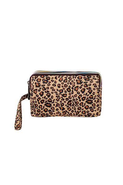 Choice Yellow Yellow leopard makeup bag Women's long three-layer mobile wallet Travel Clutch Bag Coin purse