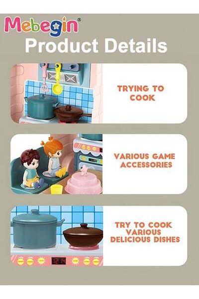 MEBEGIN Kitchen Playset with Travel Case Mode, Musical Suitcase with 4 Buttons and Rich Kitchen Accessaries