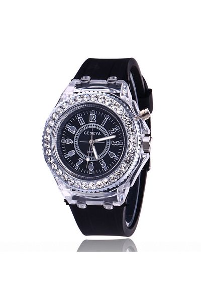 Choice black LED Light Flash Luminous Watches Women Men Boys Girls Silicone Wrist Watch Fashion Rhinestone
