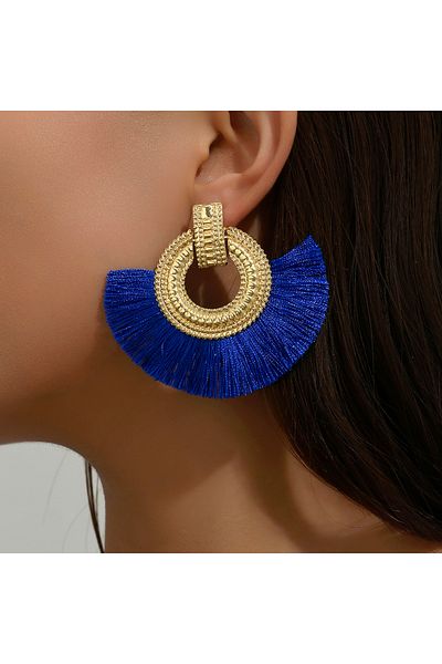 Choice BRASS PLATED Fashion Bohemian Earrings for Women Big Tassel Dangle Blue Fringe Female Earrings State