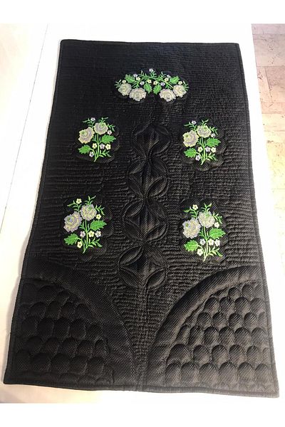 Vinezza Home Collection Green Flower Motif Machine Embroidery Etamine Fabric Single Prayer Rug