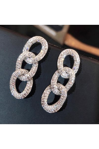 Choice E3273 Huitan Fashion Chain Links Design Hanging Earrings for Women Luxury Crystal Cubic Zircon Tempe