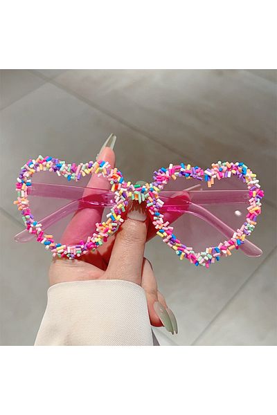 Choice as picture shows pink KAMMPT Heart Shape Sunglasses with Colorful Jimmies Women Stylish Cute Beach S