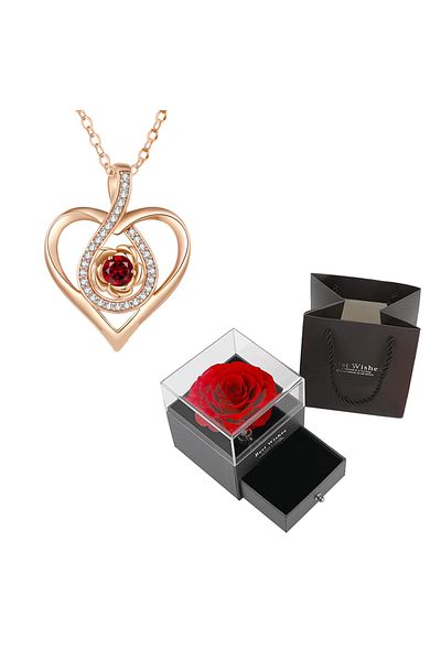 Choice BOX-132-2 Luxury Red Zircon Pendant Necklaces With Rose Flower Gift Box For Girlfriend Women I Love