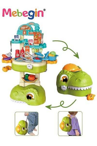 MEBEGIN 49 Pcs Dinosaur-shaped Kitchen Playset with Trolley Case, 3 in 1 Kitchen Pretend Toy