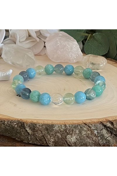 Choice MULTI 18cm Emotional Healing and Inner Strength Fluorite, Aquamarine and Amazonite 8mm Stone Bracele