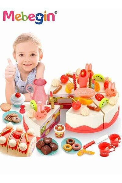 MEBEGIN DIY Birthday Cake Toy with Lights and Music, Pretend Cutting Cake Playset with 6 Slices
