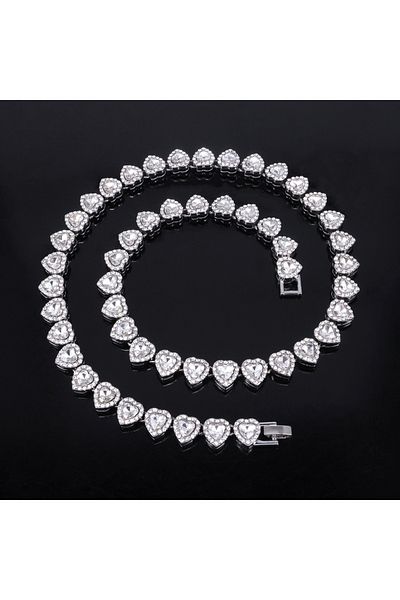 Choice Sliver Color 45cm ZAKOL 45CM New Hip Hop Tennis Chain Bracelet Necklace Shiny Heart Rhinestone CZ Fa