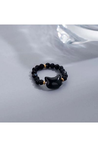 Choice 01 1pcs Natural Moonstone Obsidian Rings Beads Minimalist Fidget Ring Cute Black White Cat Ring Wome