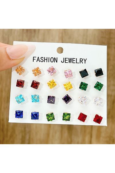 Choice AYA6138001 12 Pcs Colorful Shiny Wedding Stud Earrings Set for Women Men Cubic Zircon Jewelry Access